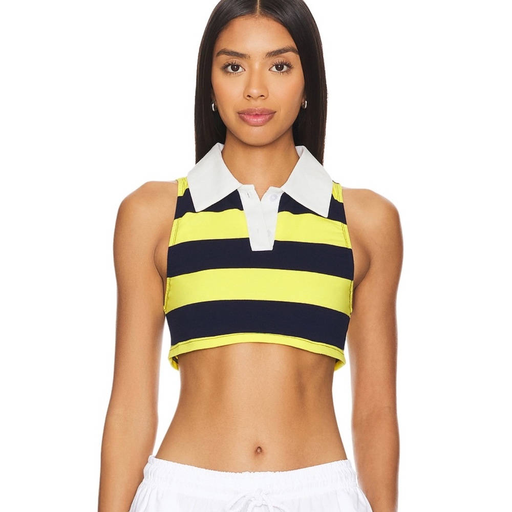Superdown Yellow and Navy Striped Crop Top
